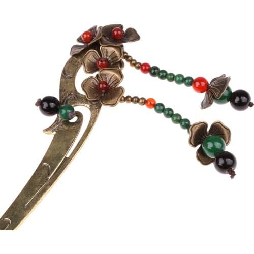 Chinese Style Hair Stick Long Hair Jewelry Jade Beaded Tassel Hair Chignon