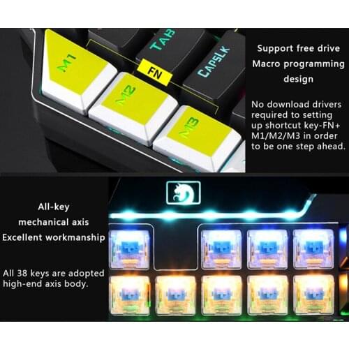 Technology K109 Wired Mixed LED Backlit 38 Keys Single Hand Gaming Mechanical Keyboard Usb Ergonomic For PC Computer Blue Switch