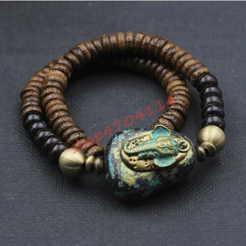 Handmade, brass elephant god coconut shell made men and women bracelet, exquisite handicraft string