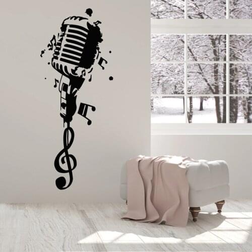 Microphone Wall Sticker Karaoke Club Vinyl Decal Musical Notes Art Stickers Musician Home Decor Bedroom Living Room Decoration
