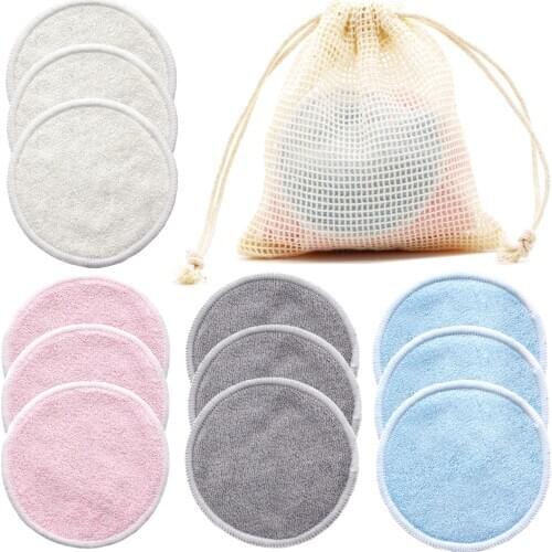 Reusable Bamboo Makeup Remover Pads Cotton 12pcs/Pack Microfiber Washable Rounds Cleansing Facial Tools Make Up Removal Pad