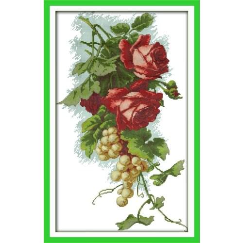 Grapes and roses Counted canvas DMC color 18CT 14CT Cross Stitch kit needlework Set DIY embroidery Flowers Garden Scenery plus