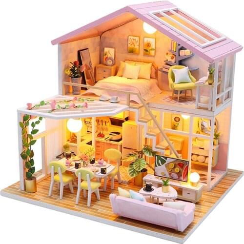Doll House Furniture Kits Romantic LED Light Cottage House 3D Puzzle Gift