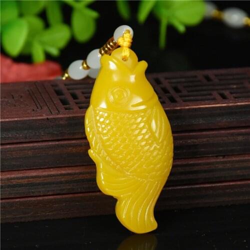 Natural Chinese Yellow Double-sided Hand Carved Fish Jade Pendant Fashion Boutique Jewelry Men and Women Necklace Gift