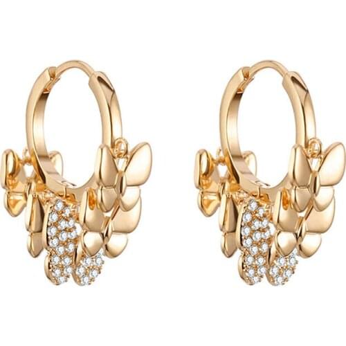 Small Tassel Butterfly Earrings 2021 Rose Gold Silver Color Hoop Earrings for Women CZ Zircon Wings Charm Ear Jewelry