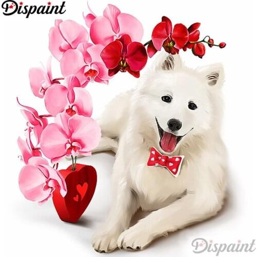 Dispaint Full Square/Round Drill 5D DIY Diamond Painting "Dog flower scenery" 3D Embroidery Cross Stitch 5D Home Decor A12254