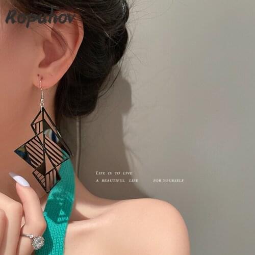 Ropuhov 2021 New Trendy Geometric Irregular Hollow Earrings Korean Black Fashion Long Earring Design