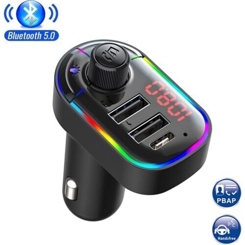 New Car Bluetooth 5.0 FM Transmitter Wireless Handsfree Audio Receiver Auto MP3 Player 5V3.1A/1A+Type-C Dual USB Fast Charger