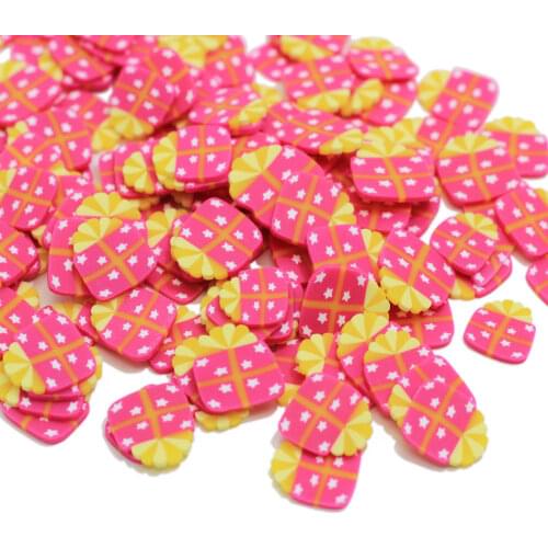 New Fashional Lovely Gift Box Shaped Polymer Clay Slice Miniature 10*10MM Clay Gift Box Slices Christmas Decoration Slices
