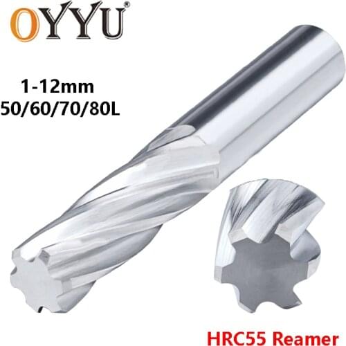 OYYU Tungsten Steel Spiral Reamers 100L CNC Carbide H7 HRC55 Chucking Metal Machine Reamer 6 Flutes 1mm 2mm 4mm 6mm 8mm