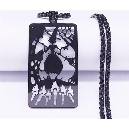 Tarot Burning Witch Stainless Steel Witchcraft Necklaces for Women/Men Black Pendant Necklace Jewelry bijoux femme N4363S05