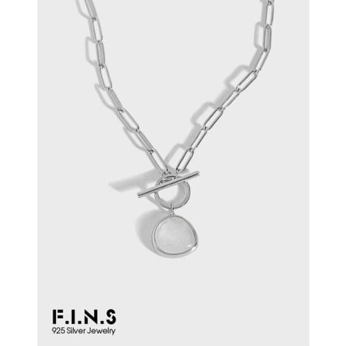 F.I.N.S Korean Fashion Minimalist Natural Crystal 925 Sterling Silver Necklace OT Buckle Cuban Chain Stackable Clavicle Necklace