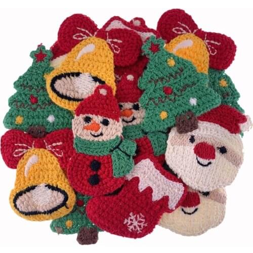12pcs Handmade cotton crochet christmas pads Hat Christmas tree Bell for hairpin sweing clothing fabric DIY Crafts Accessories