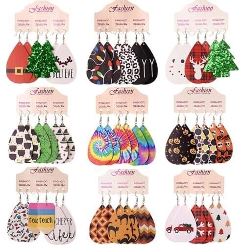 3 Pcs Halloween Faux Leather Earrings Water Drop Earrings Teacher Nurse Pencil Earring Women Fashion Charming Jewelry Gifts