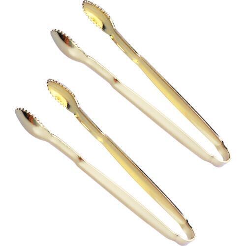 2pcs Gold Plated Mini Serving Tongs Sugar Cube Tongs Stainless Steel Mini Ice Tong Perfect for Tea Party Coffee Bar Supplies
