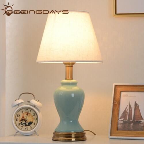 American Style Simple Ceramic Table Lamp For Bedroom Home Living Room New Chinese Style Bedside Lamp E27 Button Switch