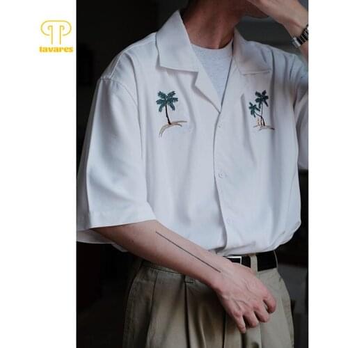 TAVARES Casual Shirts Summer Men Short Sleeve Fashion Shirt Retro Coconut Tooling Beach Vacation Outfit