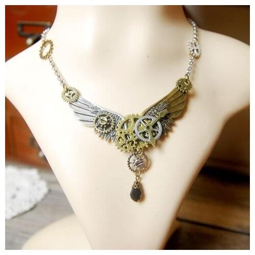 Handmade Steampunk Gears Angel Wings DIY Steampunk Necklace Vintage Fashion Jewelry Cospllay Halloween Accessories