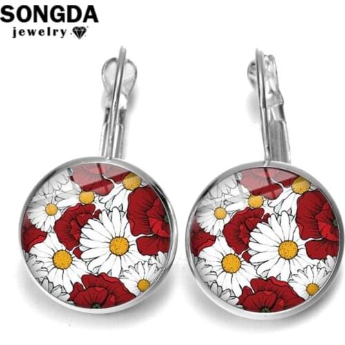 SONGDA Bohemia Red White Daisy Flower Earrings for Women Fashion Simple Painting Glass Art French Hook Earrings 2019 New Arrival