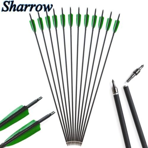 32inch ID6.2mm Carbon Arrow Spine 500 Turkish Feather 100 Grain Arrowhead Can Be Replaced,Recurve/Compound Bow Hunting Archery