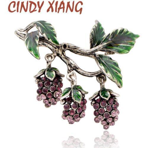 CINDY XIANG Luxury Rhinestone Grapes Brooches for Women Fashion Fruit Pins Enamel Vintage Design Jewelry Coat Accessories Gift