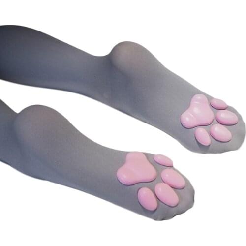 066C Women Girls Anti-Slip Over Knee Socks Cute Kawaii 3D Kitten Paw Claw Toe Pad Thigh High Stockings Anime Lolita Cosplay