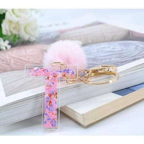 Personality Trendy Women 26 Glitter Hollowed Out English Letters Keychain Dolphin Ball Pendant Stainless Steel Keyring Crafts