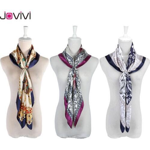 Jovivi 1pc Women Hair Neck Square Scarves Womens Fashion Printed Square Shawl Scarf Imitated Silk Scarf 3 Color Optional