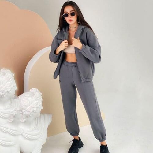 WomenS Letter Solid Color Sportswear 2 Two-Piece Set 2020 Autumn New Zipper Hooded Sweater And Elastic Waist Pants Casual Suit