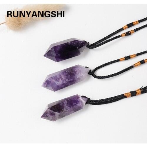1Pcs Natural Dream Amethyst Healing Quartz Pendant Pointed Hexagon Crystal Column Necklaces for Women Men