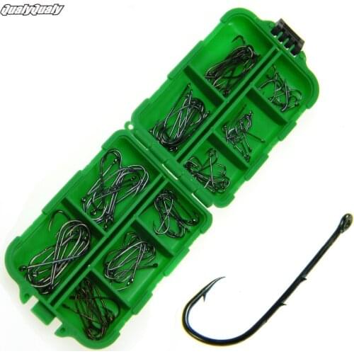 100pc fishhook 3#~#12 Carbon Steel Hook black color Jig Big Hook Barbed Bait Holder Fishing Hooks