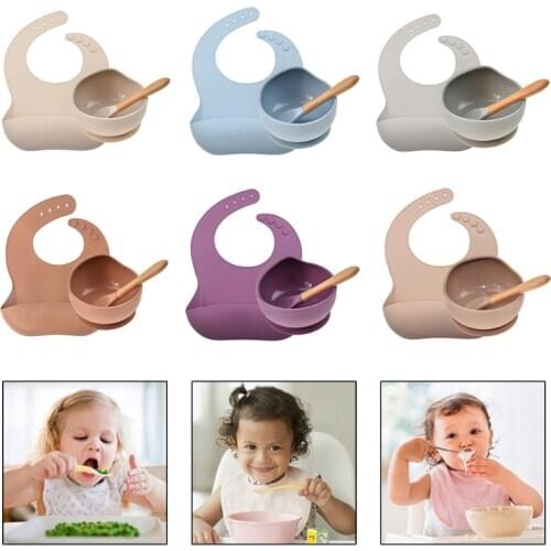 2-3 Pcs Baby Newborn Bibs Bowl Spoon Set Waterproof Food Grade Silicone Feeding Saliva Towel Adjustable Aprons Burp Accessories