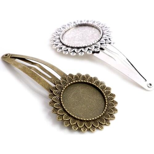 20mm 5pcs Antique Silver Plated Bronze Copper Material Flower Style Hairpin Hair Clips Hairpin Base Setting Cabochon Cameo