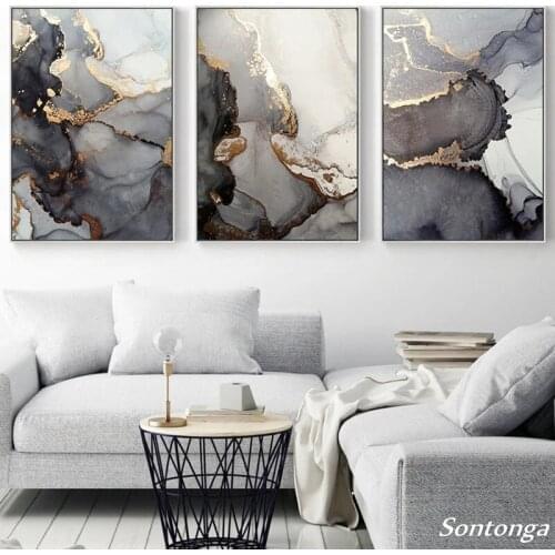 Abstract Golden Luxury Canvas Painting Watercolors Picture Home Decor Wall Art Minimalist Posters and Prints for Living Room