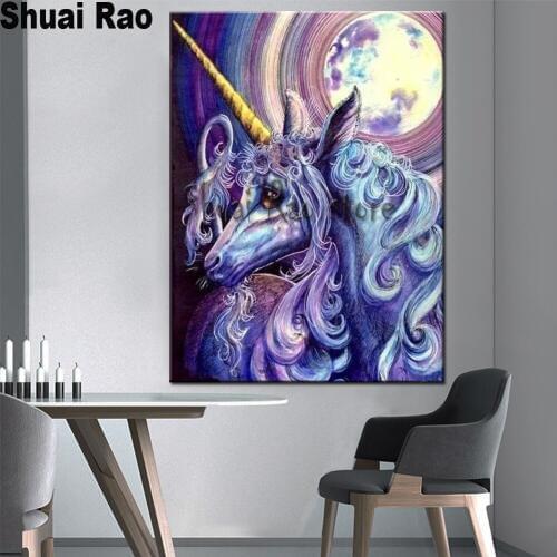 Moon unicorn 5d diy diamond painting Full square drill mosaic Diamond set diamond Embroidery round,Kirin horse animal