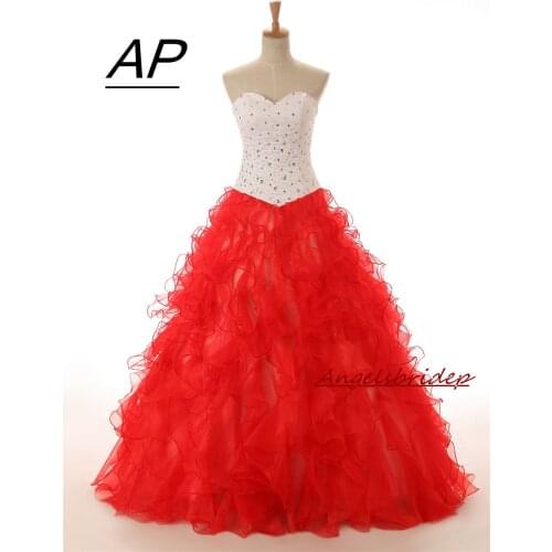 ANGELSBRIDEP Charming Off-Shoulder Tulle Quinceanera Dresses 2021 Floor-Length Vestido De 15 Girls Party Red Ruffles Gown Dress