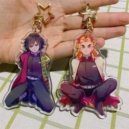 Anime Demon Slayer: Kimetsu no Yaiba Rengoku Kyoujurou Tomioka Giyuu Cosplay Acrylic Keychain Pendant Keyring Headphone winder