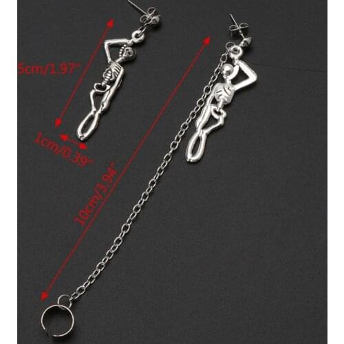 Asymmetric Skull Bone Dangle Ear Cuff Chain Earrings Clip-on Fashion Jewelry