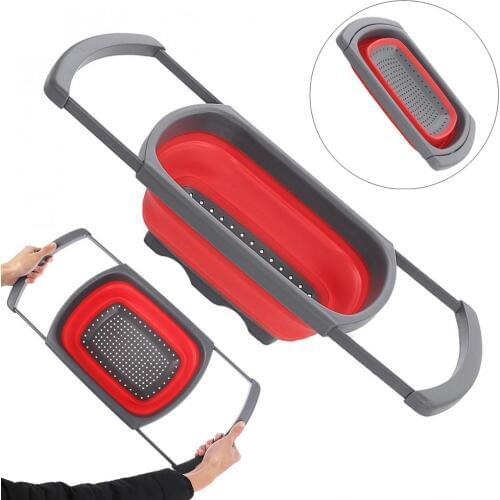 Large Telescopic Foldable Silicone Strainers Colander Set Fruit Vegetable Basket for Home Fruit Cleaning / Kitchen Storage