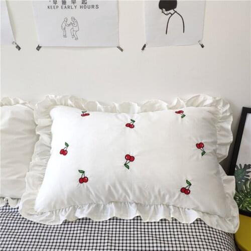 Cartoon Pig Fish Duck Frog Cactus Sakura Pattern Pillow Case White Cotton Embroidered Pillowcase With Ruffle Home Bedroom Decor