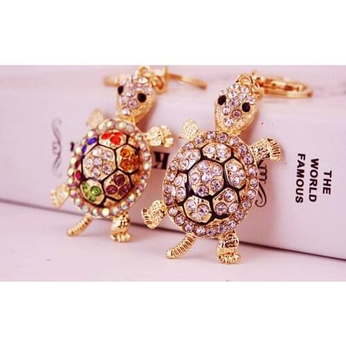 Colorful Crystal Tortoise Keychain Animal Rhinestone Keyring for Car Chram Key Holder Creative Xmas Gift Wholesale