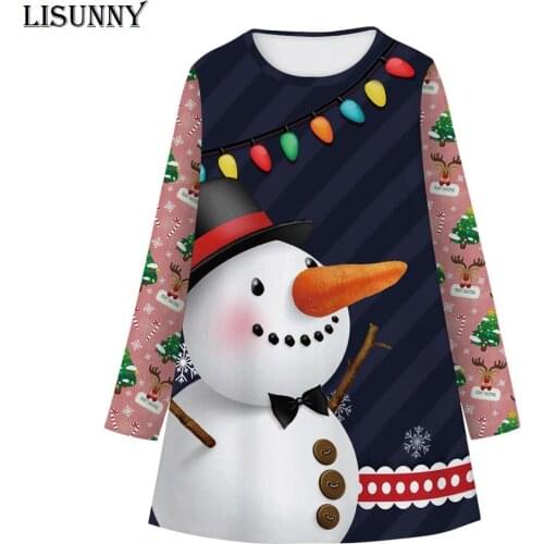 Girls Dresses 2021 Spring Autumn Polyester Christmas Christmas snowman O-Neck Print Kids Long Sleeve lattice Princess Dress 7-12
