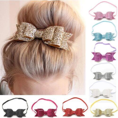 Fashion Cute Kid Baby Girls Glitter Big Bow Knot Elastic Hair Band Headwear Headband