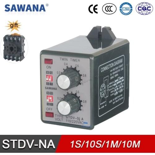 Electronic Digital Twin Double Time Relay AC110V 220V 1S/10S/1M/10M SPDT ATDV-NA Non-inductive Load Variable Relays Timer