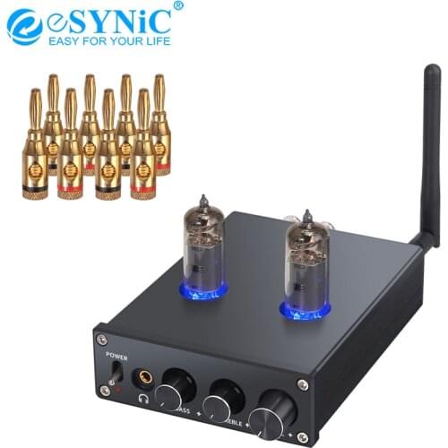 ESYNiC Bluetooth-compatible 5.0 Receiver Stereo Audio Amplifier support AptX Low Latency With 6J4 Vacuum Tubes Digital Power Amp