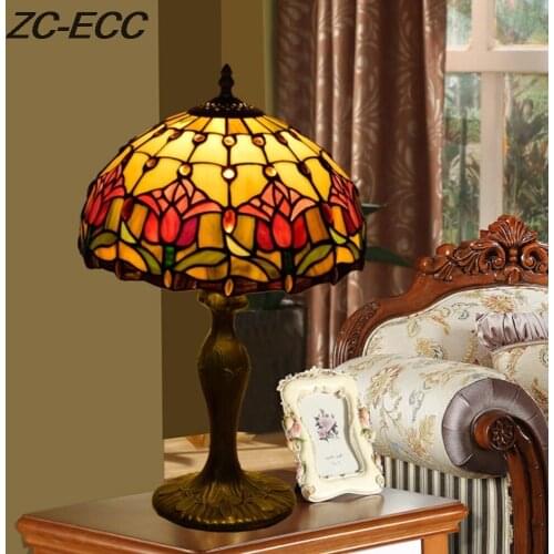 ZC-ECC American creative retro red tulip hotel bedroom bedside table lamp European-style glazed living room lamp Free Shipping
