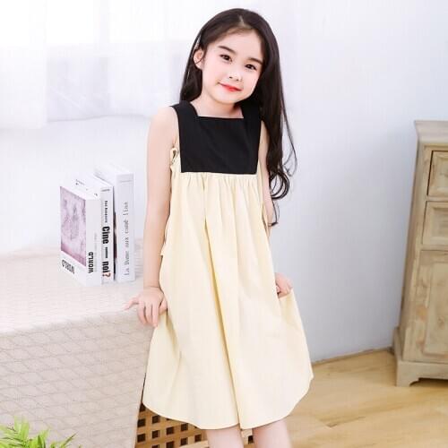 2021 Summer Girls Dress Sleeveless Casual Patchwork Kids Dress Cotton Children Dresses Boutique Kids Clothing 4 6 8 10 12 14Y