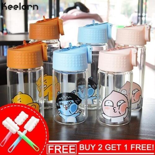 Keelorn 350ML/450ML High Quality Peach Jun Fart Peach Jun Cute Lovely Cartoon Leak Proof Glass Bottle hand Kettle Portable