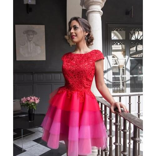 Cocktail Graduations Dresses 2021 A-Line Cap Sleeves Short Mini Tulle Lace Tiered Elegant Homecoming Dresses 024