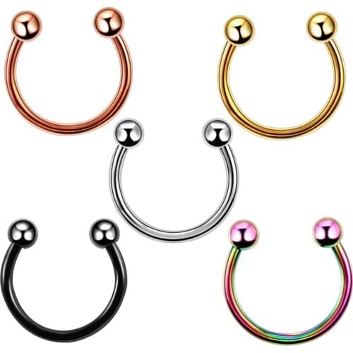 2pcs/lot Fashion Stainless Steel Horseshoe Fake Nose Ring C Clip BCR Septum Lip Piercing Falso Nose Rings Hoop For Women Men